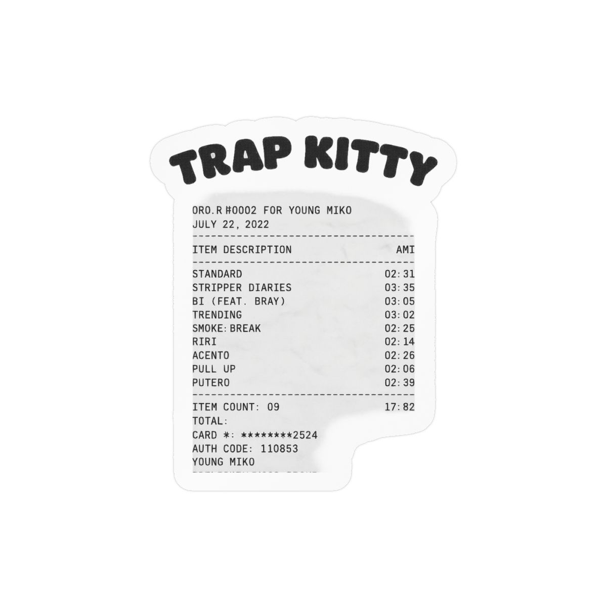 Trap Kitty Young Miko Album Receipt Sticker | Bold Trap Decal - alternate angle 1, merchandise