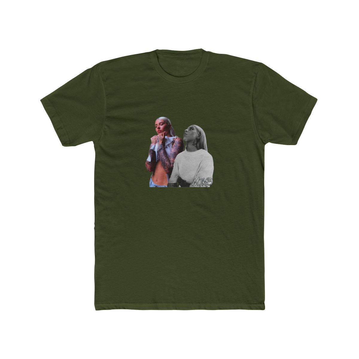 Black T Shirt featuring a graphic of two women. The text "YOUNG" is printed in silver above the image. The text "MIKO" is printed in silver below the image - alternate angle 4, merchandise